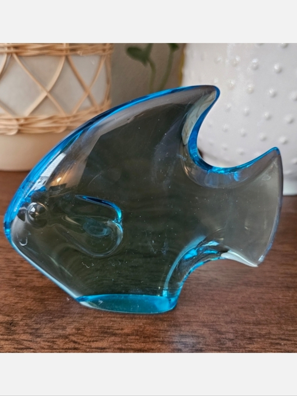 Vintage Mid Century Blue Glass Fish